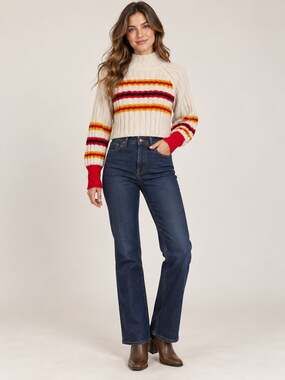 BDG Urban Outfitters XS Cream Striped Cropped Mock Neck Rib Knit Sweater